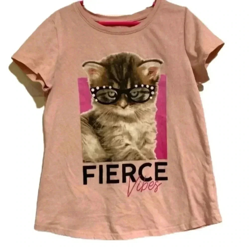 Wonder Nation Girls Short Sleeve Pink Graphic T-shirt Large 10-12